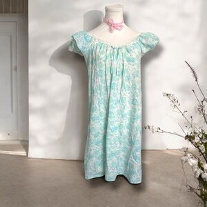 Vintage French country Floral nightie slip - Light Blue babydoll M